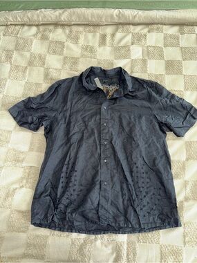 NWT Designer Griffin Linen Blend Embroidered Button Down Shirt XL $215 MSRP